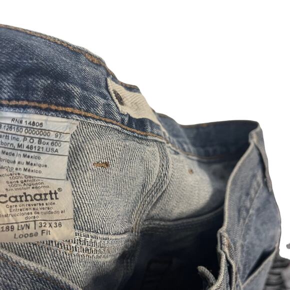 Carhartt Men's Size 32 X 36 Medium Wash Loose Fit Workwear Carpenter Jeans - Picture 7 of 10
